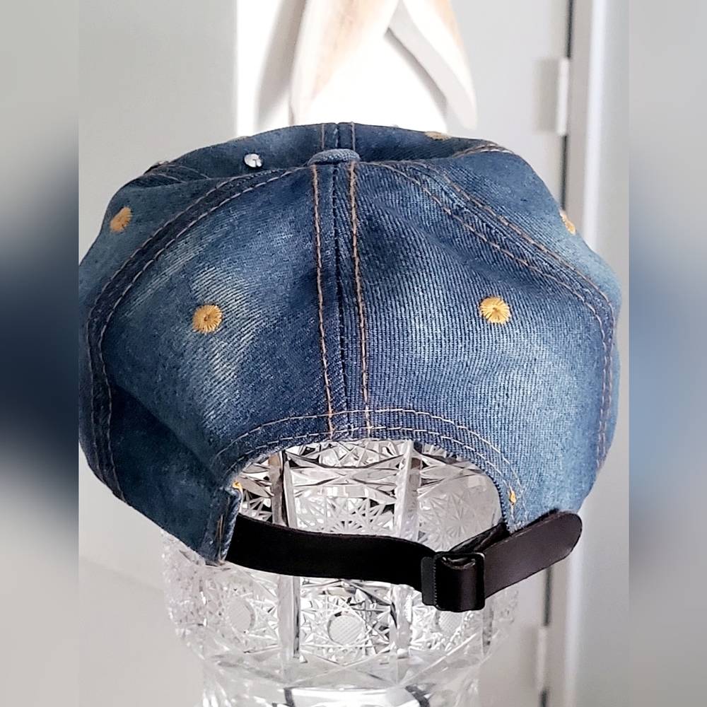 Denim Butterfly Rhinestone Baseball Hat, Adjustable - Picture 6 of 14